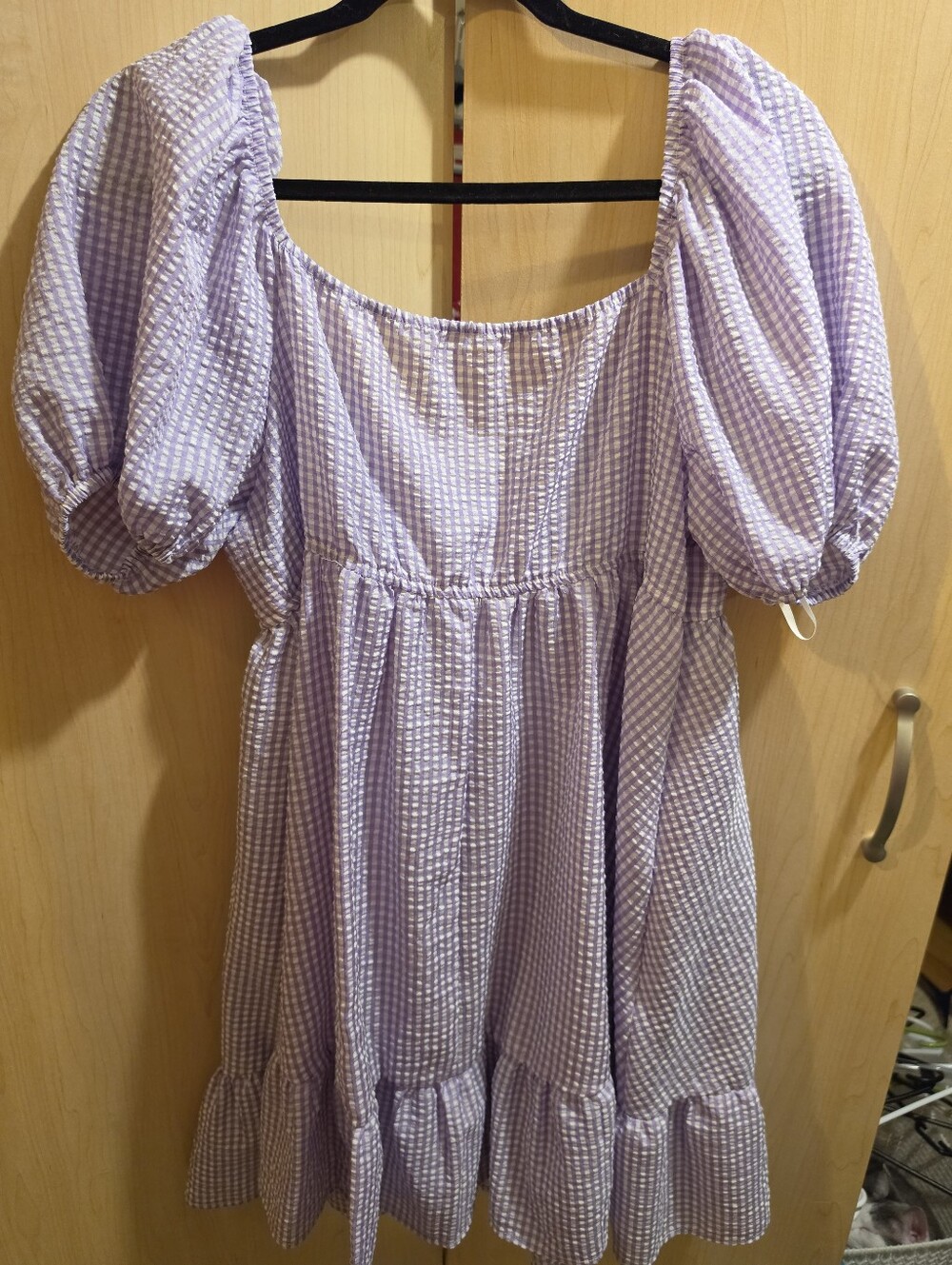 Shein Lilac Gingham Puff-Sleeve Dress - Picture 2 of 2